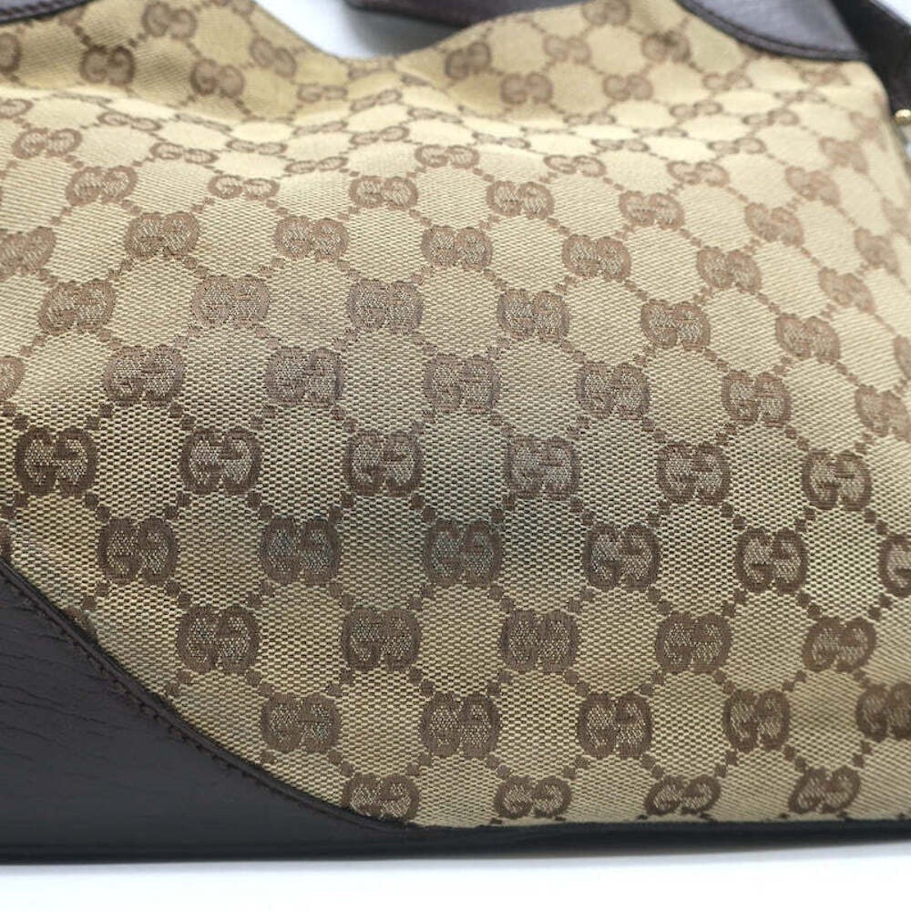 Gucci Hasler Horsebit Hobo GG Monogram Canvas & Brown Leather Shoulder Bag - Picture 7 of 12